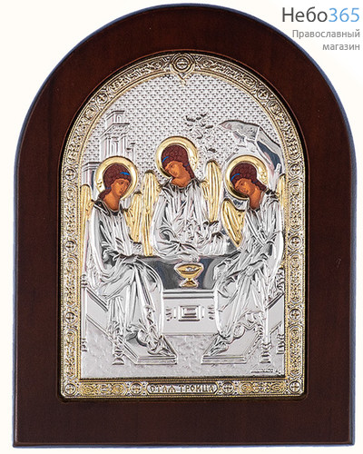  Святая Троица. Икона в ризе 9,5х12 см, полиграфия, серебрение, золочение, на деревянной основе (Ж) (GF050/2), фото 1 