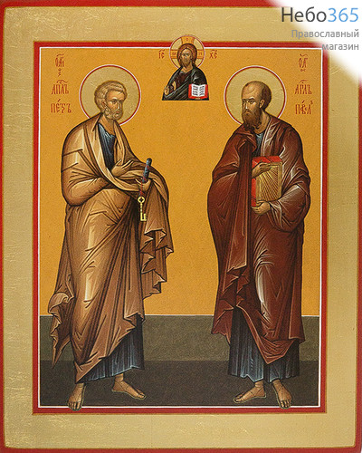  Петр и Павел, апостолы. Икона на дереве 20х25х1,5 см, цветная печать, ручная доработка (ТЗВ), фото 1 