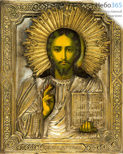  Икона на дереве 17х22, Господь Вседержитель, в ризе, литография, 19 век, фото 1 