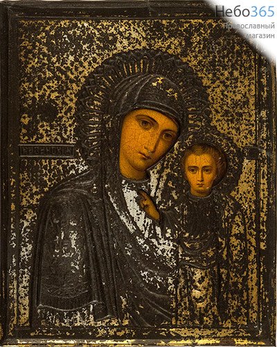  Казанская икона Божией Матери. Икона на дереве (Кж) 18х22, в ризе, литография, 19 век, фото 1 