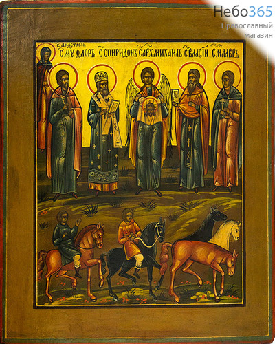  Михаил, Архангел, с избранными святыми. Икона писаная 25х29,5, золотой фон, кон. 18 века, фото 1 