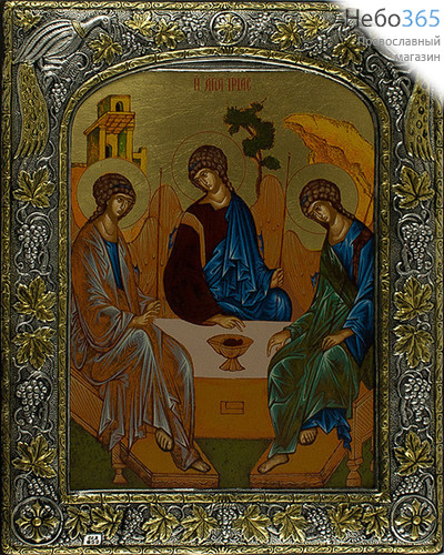  Святая Троица. Икона шелкография (Гн) 24х31, 7SB, в посеребренной ризе, фото 1 