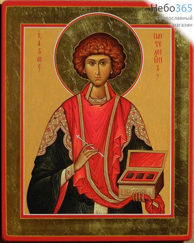  Икона на дереве 27х34, цветная печать, ручная доработка Пантелеимон, великомученик, фото 1 