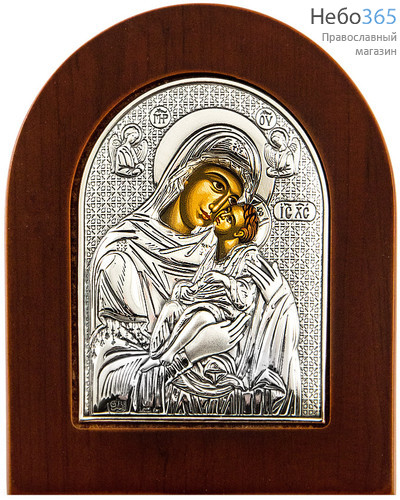  Икона в ризе  7х9, на дереве, посеребрение, арочная икона Божией Матери Сладкое Лобзание, фото 1 