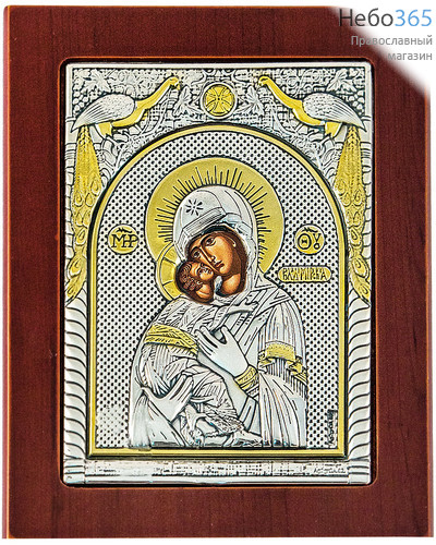  Икона в ризе 14х18, посеребрение, позолота, на дереве икона Божией Матери Владимирская, фото 1 