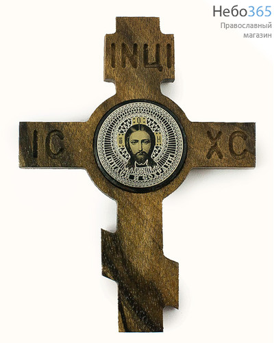  Крест автомобильный 9х6,7 деревянный, с иконой на обсидиане с посеребрением, подвесной Нерукотворный Образ Спасителя, фото 1 