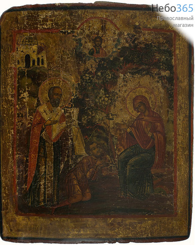  Явление Пресвятой Богородицы и св. Николая пономарю Юрышу. Икона писаная 23,5х28, с ковчегом, 18 век, фото 1 