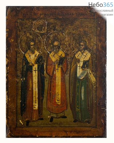  Гурий, Варсонофий и Герман, святители Казанские. Икона писаная 8,5х11х0,7, без ковчега, 19 век (Кж), фото 1 