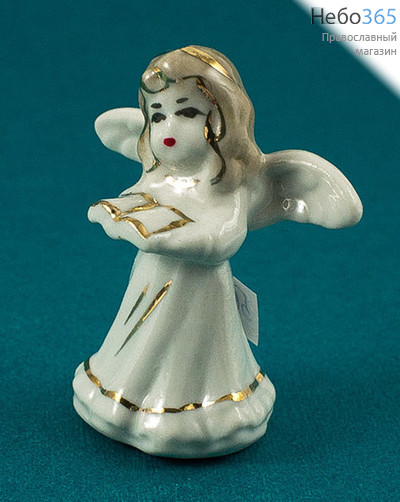  Ангел, фигура фарфоровая с книгой, с белой глазурью и золотой росписью, высотой 6,7 см (в уп.- 5 шт.), фото 1 