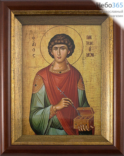  Икона в киоте 14,5х19, холст, деревянный багет Пантелеимон, великомученик, фото 1 