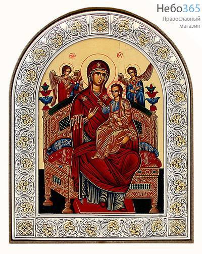  Икона в ризе EK304-PАG 12х15, на пластиковой основе, шелкография, посеребрение, позолота, арочная икона Божией Матери Всецарица, фото 1 
