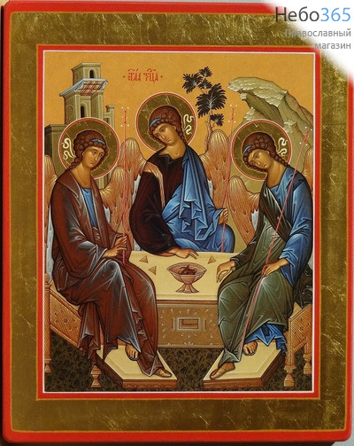  Икона на дереве 27х34, цветная печать, ручная доработка Святая Троица, фото 1 