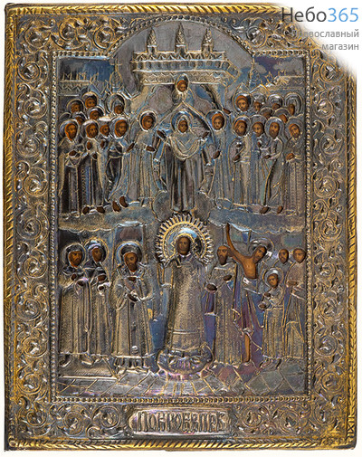  Покров икона Божией Матери. Икона писаная 26х31 см, с ковчегом, 19 век (Фр), фото 1 