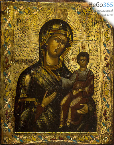  Смоленская икона Божией Матери. Икона писаная 21х26, серебряный фон с гравировкой, 19 век, фото 1 