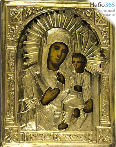  Икона писаная 18х22, Божией Матери Иверская, риза, 19 век, фото 1 