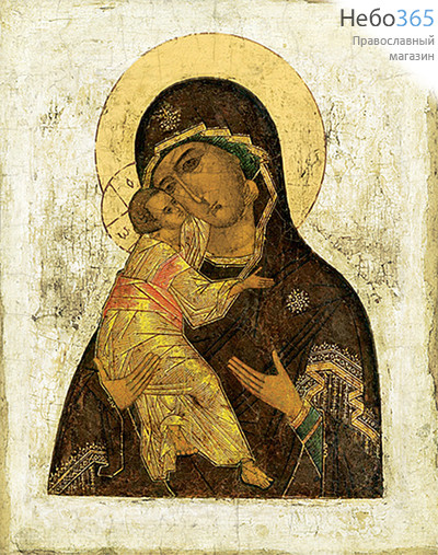  Икона на дереве (Тих) 8-12х12, печать на левкасе, золочение Божией Матери Владимирская (БВ-02), фото 1 