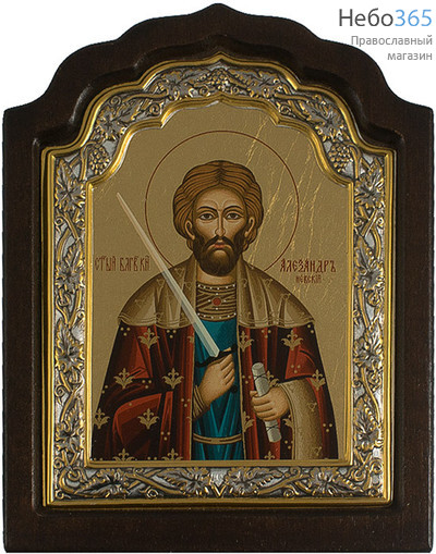  Икона шелкография C 11х16, фигурная рамка - 614316 Александр Невский князь, благоверный, фото 1 