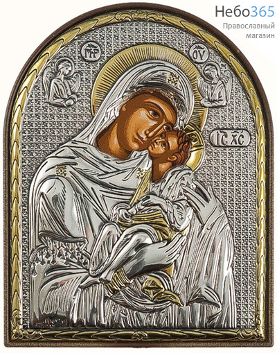  Икона в ризе EK2-PAG 6х7,5, шелкография, серебрение, золочение, на пластиковой основе икона Божией Матери Сладкое Лобзание, фото 1 