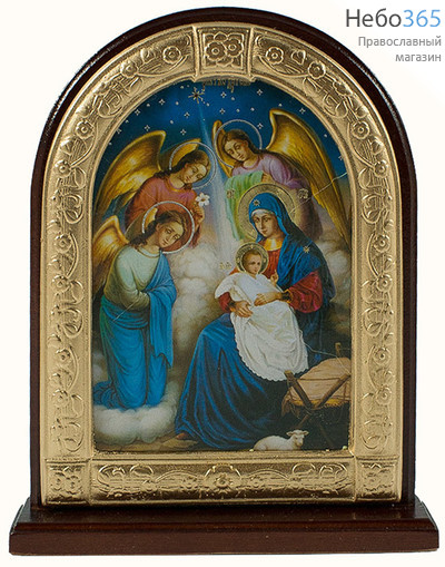  Икона на дереве 11х13, Рождество Христово, арочная, на подставке на синем фоне, фото 1 