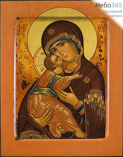  Владимирская икона Божией Матери. Икона писаная 17х23х3, цветной фон, золотые нимбы, с ковчегом, фото 1 