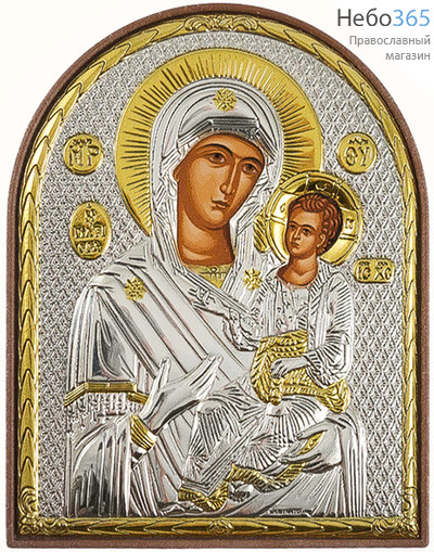 Икона в ризе (Ж) EK3-PAG 8,5х10,5, Божией Матери Одигитрия (Врачевательница), шелкография, серебрение, золочение, на пластиковой основе, фото 1 
