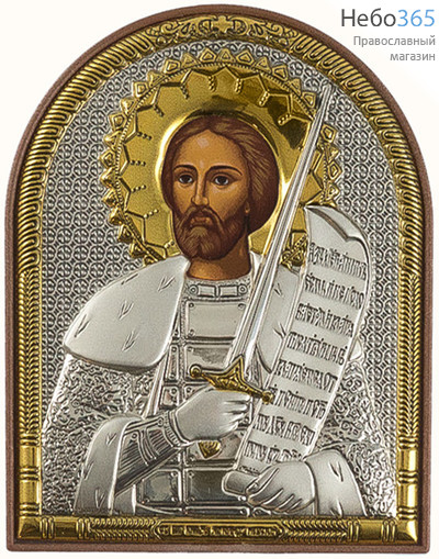  Александр Невский, благоверный князь. Икона в ризе 8,5х10,5 см, шелкография, серебрение, золочение, на пластиковой основе (EK3-PAG) (Ж), фото 1 