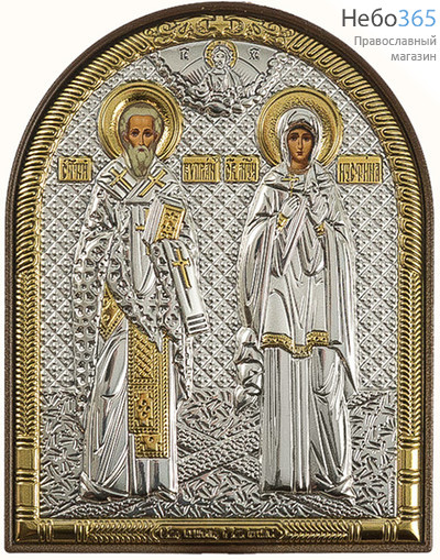  Икона в ризе (Ж) EK3-PAG 8,5х10,5, священномученик Киприан и мученица Иустина, шелкография, серебрение, золочение, на пластиковой основе, фото 1 