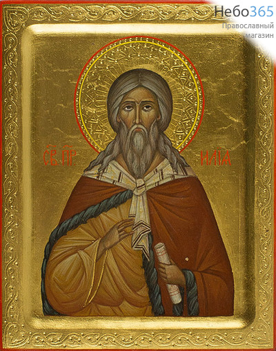  Илия, пророк. Икона писаная 13х16, золотой фон, сложная резьба по золоту, с ковчегом, фото 1 