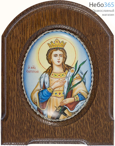  Екатерина, великомученица. Икона писаная 6х8,5 см (с основой 10,5х14 см) эмаль, скань (Гу), фото 1 