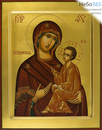  Тихвинская икона Божией Матери. Икона писаная 22х28х3,8 см, золотой фон, с ковчегом (Шун), фото 1 