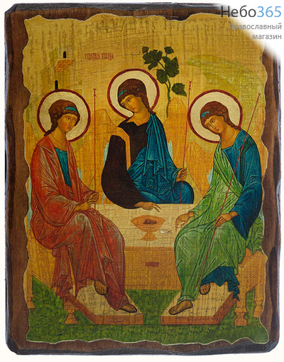  Святая Троица. Икона на дереве, 12,5х16,5, искусственное старение, фигурные края, ручная доработка, фото 1 