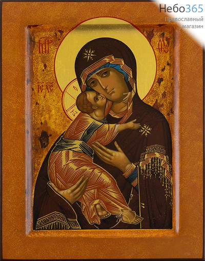  Владимирская икона Божией Матери. Икона писаная 15х20х2 см, цветной фон, золотые нимбы, с ковчегом (Гл), фото 1 