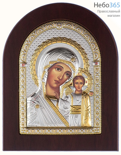  Казанская икона Божией Матери. Икона в ризе 9,5х12 см, полиграфия, серебрение, золочение, на деревянной основе (Ж) (GF050/2), фото 1 