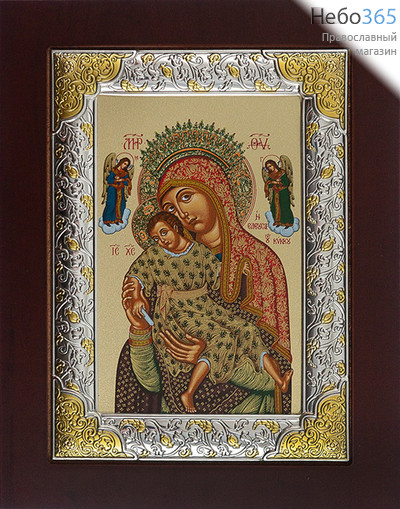  Достойно Есть икона Божией Матери. Икона в ризе, 15х19 см, шелкография, серебрение, эмаль, на деревянной основе (Бс) (EK504-XAG), фото 1 