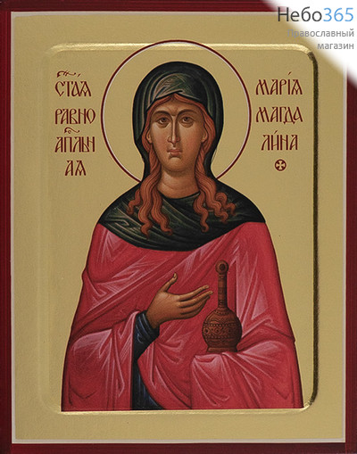  Мария Магдалина, равноапостольная. Икона на дереве 13х16х2,5 см, золотой фон, с ковчегом (Зх), фото 1 