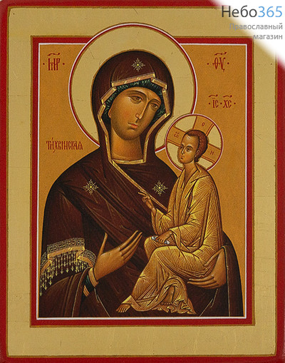  Тихвинская икона Божией Матери. Икона на дереве 15х18х1,5 см, цветная печать, ручная доработка (ТЗВ), фото 1 