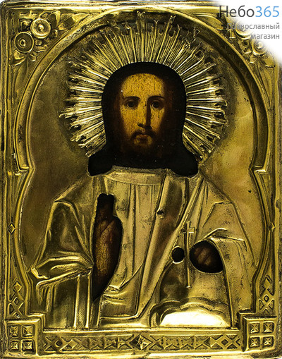  Господь Вседержитель. Икона писаная 18х23, в ризе, 19 век, фото 1 