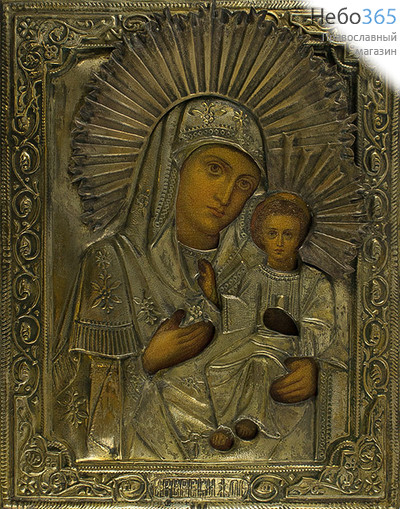  Иверская икона Божией Матери. Икона литографическая 17х22, в ризе, 19 век., фото 1 