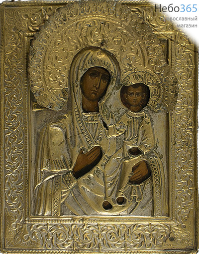  Смоленская икона Божией Матери. Икона писаная 14х17 см, в ризе, 19 век (Кж), фото 1 