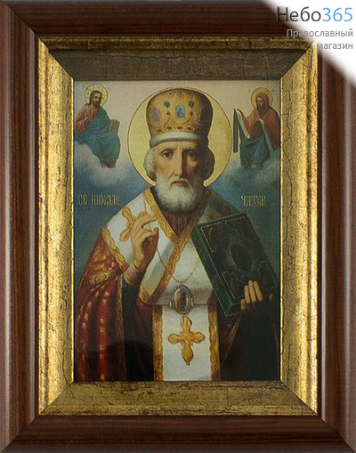  Икона в киоте 14,5х19, холст, деревянный багет Николай Чудотворец, святитель, фото 1 