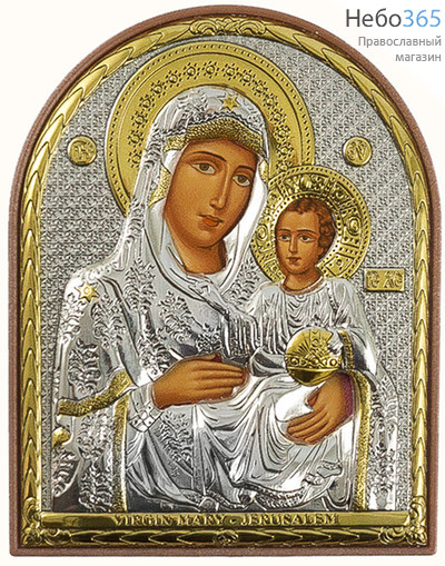  Икона в ризе EK1-РАG 4х6, шелкография, серебрение, золочение, на пластиковой основе, икона Божией Матери Иерусалимская, фото 1 
