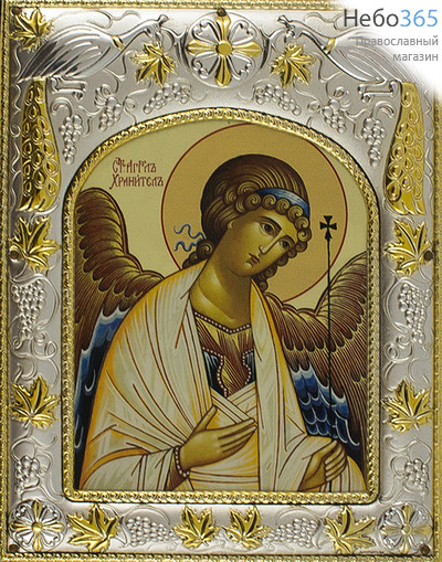  Икона на дереве (БИ) 14х18, ультрафиолетовая печать, золотой фон, открытая посеребренная, позолоченная риза, в коробке Ангел Хранитель, фото 1 