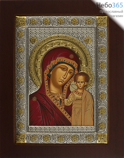  Икона в ризе, EKB4-XAG, 15х19,5 шелкография, серебрение, золочение, на деревянной основе Божией Матери Казанская, фото 1 