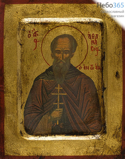  Икона на дереве B 2, 14х18, ручное золочение, с ковчегом Афанасий Афонский, преподобный, фото 1 