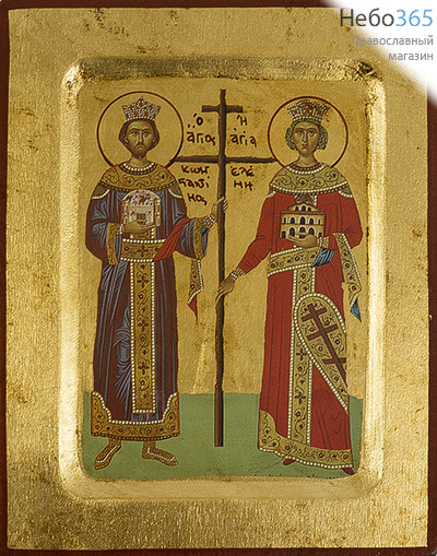  Икона на дереве B 2, 14х18, ручное золочение, с ковчегом Константин и Елена, равноапостольные, фото 1 