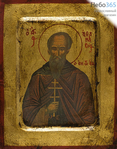  Икона на дереве (Нпл) B 4, 18х24, ручное золочение, с ковчегом Афанасий Афонский, преподобный (2284), фото 1 