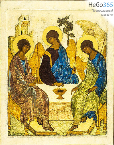  Икона на дереве (Тих) 8-12х12, печать на левкасе, золочение Святая Троица (Т-01), фото 1 