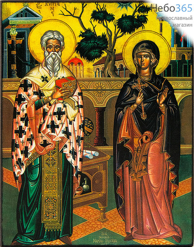  Икона на дереве 15х18,15х21, полиграфия, копии старинных и современных икон Киприан, священномученик и Иустина, мученица, фото 1 