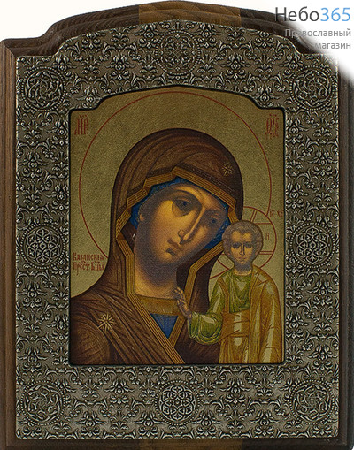  Икона на дереве 19х24, шелкография, с басмой Божией Матери Казанская, фото 1 