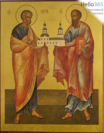  Петр и Павел, апостолы. Икона на дереве 18х14 см, печать на левкасе, золочение (АПП-02) (Тих), фото 1 